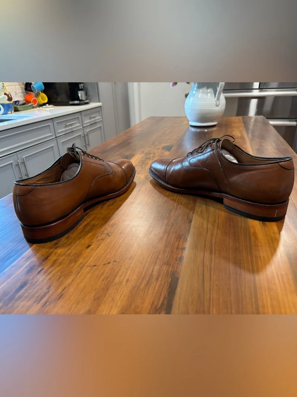 Johnston & Murphy Brown Calfskin Leather Melton Cap Toe Dress Shoes 10-1/2